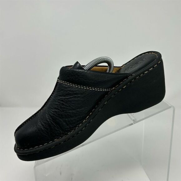 Born Women's Slip On Black Leather Mules Clogs Heels Size 7 Comfort Casual - Picture 4 of 14